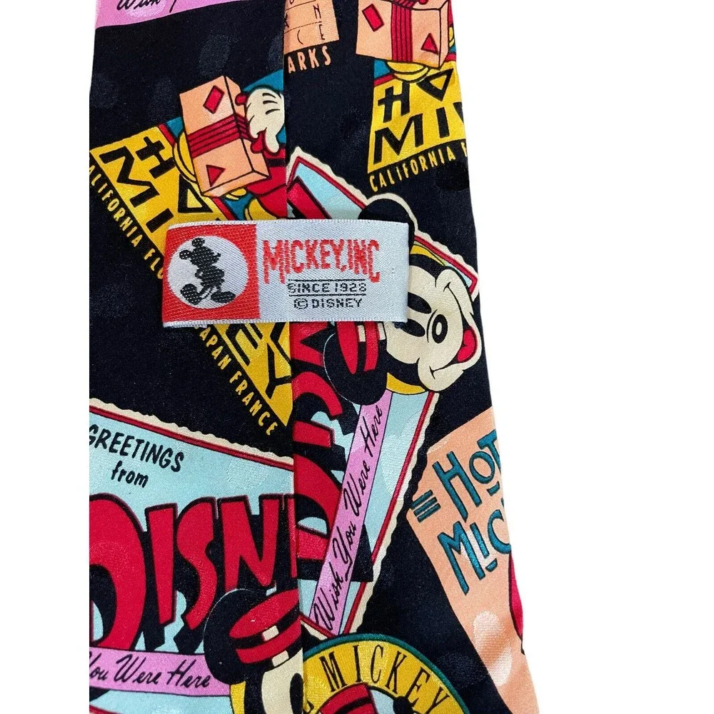 Vtg Mickey Inc Novelty Neck Tie Silk Mickey Mouse Hong Kong Poster Design - Picture 3 of 5